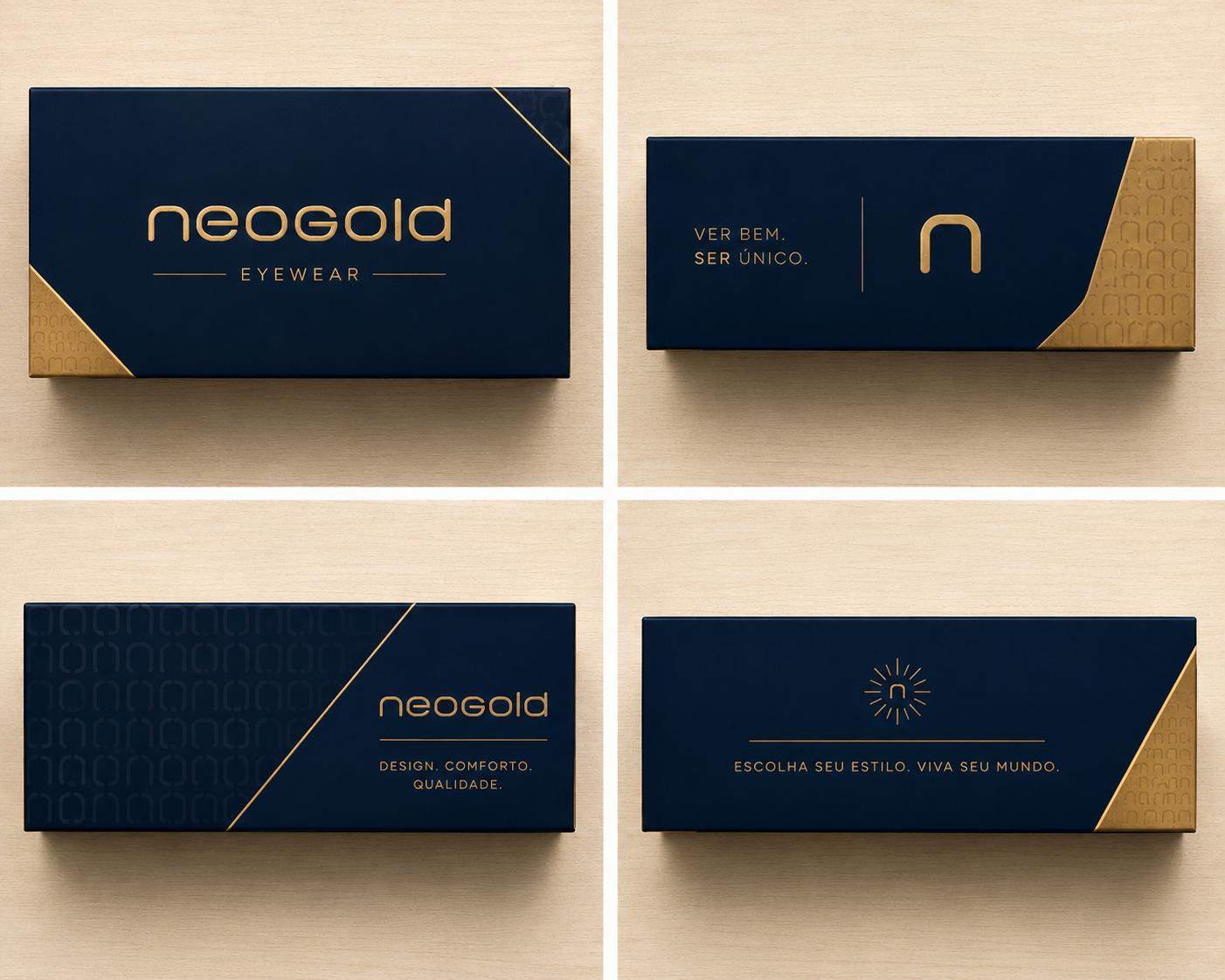 Embalagem NEOGOLD azul e dourada